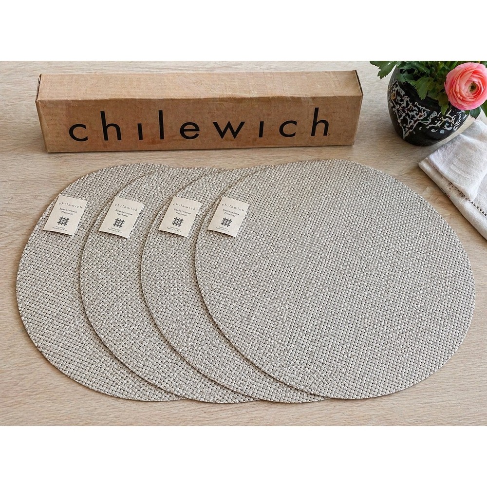 Chilewich Basketweave round Placemats Natural Set of 4 Woven Vinyl 100111-055